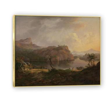 Imagem de NHLDZYH Moldura dourada. Trabalho mestre do romance norueguês, réplica de quadro de J. C. Dahl, paisagem atmosférica, arte de parede com moldura para biblioteca ou sala. (Uma árvore morta). 80 x 96 cm