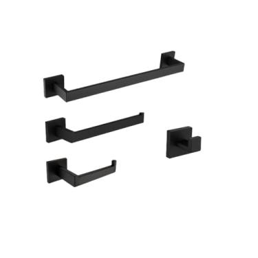 Imagem de Ferragens de banheiro preto fosco 304 toalheiro de aço inoxidável suporte de papel higiênico suporte de sabão líquido barra de toalha acessórios de vaso sanitário, kit de 4 peças 40 cm