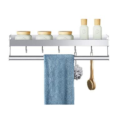 Imagem de Prateleiras flutuantes, prateleiras de armazenamento montadas na parede para cozinha, banheiro, com 5 ganchos de toalha, 2 estilos, 30/40/50/60 cm (Cor: A, Tamanho: 40 cm) (B 40 cm) (B 50 cm)