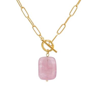 Imagem de TaYolnFaSo Colar com pingente de pedra preciosa natural, clipe de papel, banhado a ouro 18 quilates, pedras curativas, opalita, lápis-lazúli, obsidiana, presente de dia dos namorados para mulheres