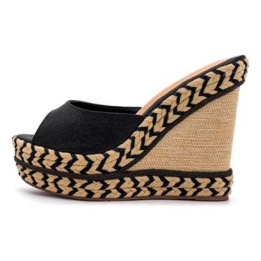 Imagem de Sandália Tamanco Feminino Anabela Com Sisal Preto 4051 - Flor da Pele,