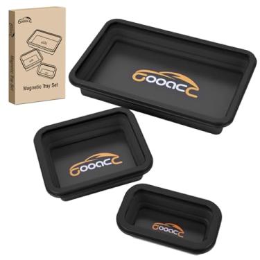 Imagem de GOOACC Conjunto de bandeja de peças magnéticas dobráveis de silicone preto com 3 tamanhos, organizador para parafusos, porcas, pinos, arruelas e outras peças de metal pequenas, base magnética dupla