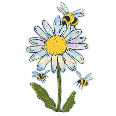 Imagem de Achang Adesivos de parede de plantas coloridos de crisântemo de abelha pequena adesivos de vidro para porta e janela descasque e cole para sala de estar, quarto, TV, parede, sala de aula, decoração