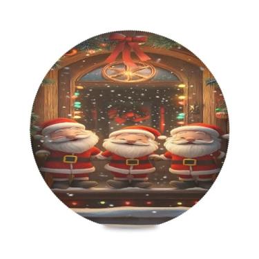 Imagem de STAYTOP Papai Noel fica na frente da porta vermelha jogo americano redondo 6 peças, tapetes de mesa antiderrapantes fáceis de limpar para decoração de mesa de festa e churrasco
