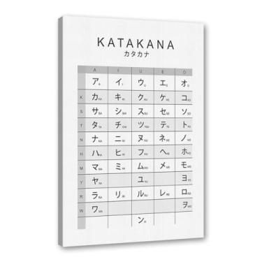 Imagem de Pôster do gráfico do alfabeto japonês Hiragana Katakana preto e branco pintura em tela educação aprender impressões escritório decoração sala de aula (SKU7,20.3x30.5 cm = (20x30cm), emoldurado (tela