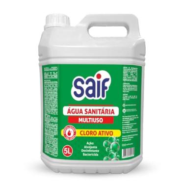 Imagem de Água Sanitária Multiuso Cloro Ativo Saif 5L, Saif, Alvejante Sanitário Com Cloro Ativo, Verde, Ação Alvejante, Desinfetante e Bactericida, Linha Institucional 5 Litros