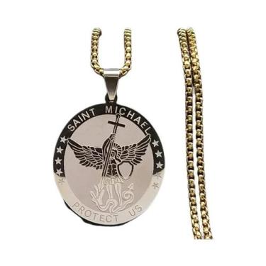 Imagem de Colar Unissex Medalha Arcanjo São Miguel Corrente De Aço Inoxidável Jo