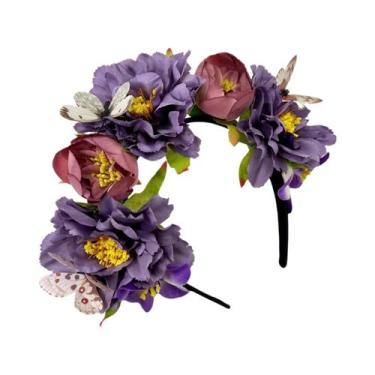 Imagem de Tiara De Noiva Com Flores Artificiais E Borboletas, Faixa De Cabelo Pa