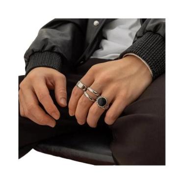 Imagem de Conjunto De Anéis Geométricos Vintage Góticos Em Prata Para Homens, An