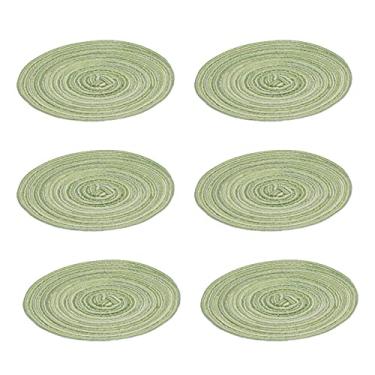 Imagem de Jogo americano redondo trança isolamento térmico antiderrapante estável altamente durável ampla aplicação tapetes para casa, festa, cozinha, sala de jantar, decoração de mesa, grama chinesa, 6 peças