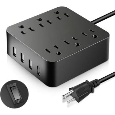 Imagem de Régua de linha com USB, 6 tomadas CA com 4 portas USB, protetor contra surtos, carregador de régua de energia, cabo de alimentação de 1,5 m 1875W 100-240V para viagens, TV, computador, transformadores