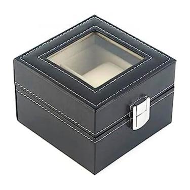 Imagem de Estojo Para 2 Relógios Com Vidro Preto Com Interno Aveludado Gelo Caixa Maleta Porta Relógio