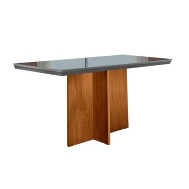 Imagem de Mesa Para Cozinha Berlim Com Tampo 120x80cm Madeirado Vidro Canto Curvo Imbuia Ripado 3d Grafite Rufato