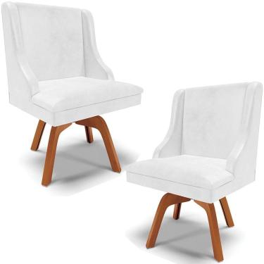Imagem de Kit 2 Cadeiras Decorativas Sala De Jantar Base Giratória De Madeira Firenze Pu Branco Brilho/natural G19 - Gran Belo