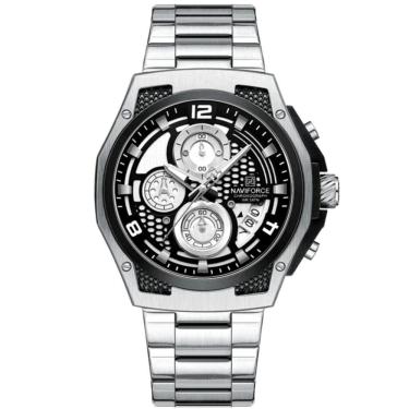 Imagem de Relógio Masculino Esportiivo De Quartzo Em Aço Inoxidável Multifuncional Impermeavel Prata