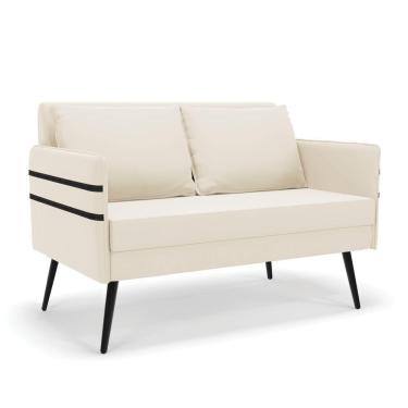 Imagem de Namoradeira 02 Lugares Mari Veludo Pés Palito De Ferro - D'rossi Cor Bege