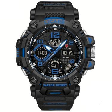 Imagem de Relógio Digital Masculino à Prova De água 5atm Duplo Display Esportivo Quartzo Azul Preto