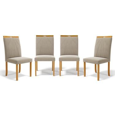 Imagem de Kit Com 4 Cadeiras Maiara Madeira Maciça Estofadas Para Mesa De Jantar Veludo Bege 102