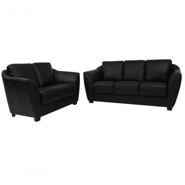 Imagem de Conjunto Sofá De Couro Baltic 3 E 2 Lugares Preto Pigmentado - Mempra