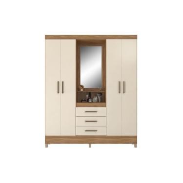 Imagem de Guarda Roupa Casal 4 Portas E 3 Gavetas C/ 1 Espelho Capelinha Persia Amendola/off White - Demóbile