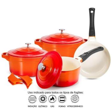 Imagem de Conjunto De 4 Panelas Laranjas Indução e Utensílios Le Cook
