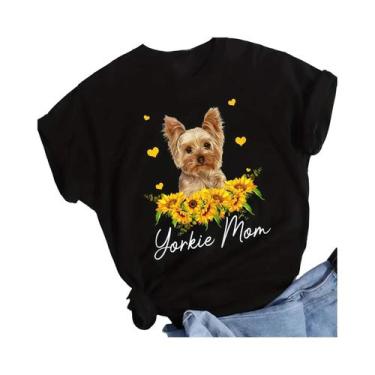 Imagem de Camiseta Feminina Com Estampa De Flor De Girassol Yorkie Mom Dog, Casu
