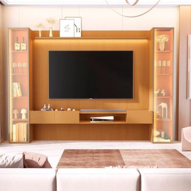 Imagem de Painel para Tv 84 Polegadas 100% Mdf com 2 Torre com Porta Reflecta Led Vitoria Regia Marrom