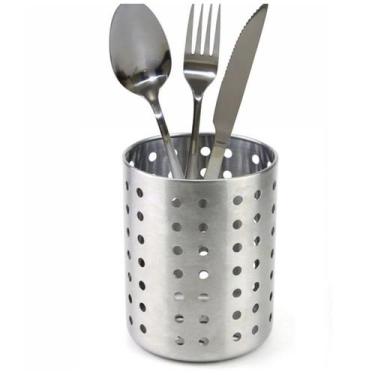Imagem de Escorredor Porta Talher Inox Redondo para Pia Bancada Utensílios de Co