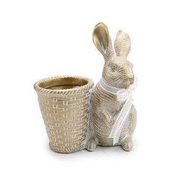 Imagem de Coelho Decorativo de Resina de Páscoa com  Cesta - 1 unidade - Cromus
