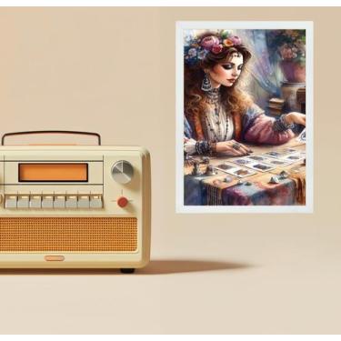 Imagem de Quadro Decorativo Vintage Cigana Com Baralho 33X24Cm - Vidro - Quadros