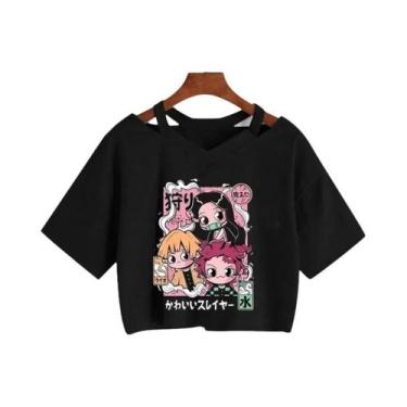 Imagem de Camiseta Feminina Demon Slayer Nezuko Kimetsu No Yaiba Crop Top Tanjir