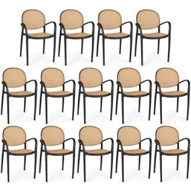 Imagem de Kit 14 Cadeiras de Jantar Roma Com Braço para Sala e Cozinha - Preto -