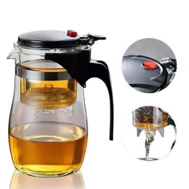 Imagem de Bule Vidro Infusor Removivel 900ml Jarra Grande Coador Cafe Cha Chaleira Tampa Hermetica Luxo Transparente