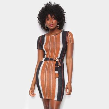 Imagem de Vestido Água Viva Tubinho Curto Listrado, Preto, M