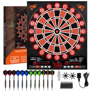 Imagem de Jogo de Dardos Eletrônico, Placar Eletrônico, Conjunto de Dardos com Pontas Macias, Display LCD, 12 Dardos e Pontas Extras, Até 8 Jogadores