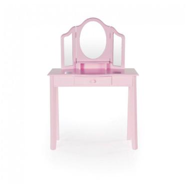 Imagem de Penteadeira infantil Guidecraft rosa com espelho triplo e banquinho em madeira para brincadeiras de faz de conta