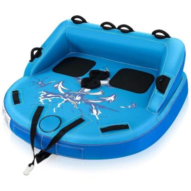 Imagem de Boia Rebocável Aquática para 2 Pessoas com Estilo Sofá com Drenagem e Pontos de Reboque Duplos, Goplus, Azul