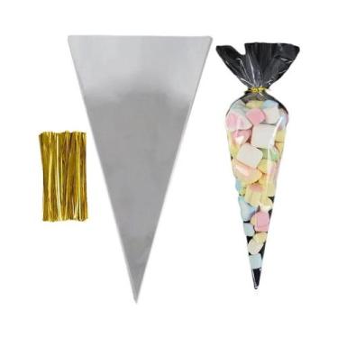 Imagem de Sacos De Doces Transparentes Em Forma De Cone 50 Unidades Embalagem De