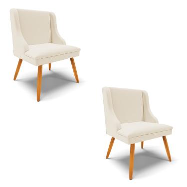 Imagem de Kit 02 Cadeiras de Jantar Liz Linho Bege A19 Pés Palito Castanho - D'Rossi