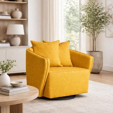 Imagem de Poltrona para Sala de Estar Girátoria Linho Antonela Amarelo