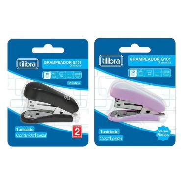 Imagem de Mini Grampeador G101 com Extrator 12 Folhas Preto e Lilás - Tilibra