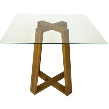 Imagem de Mesa De Jantar Lary 80cm Vidro Temperado Quadrada Escrivaninha Para Sa
