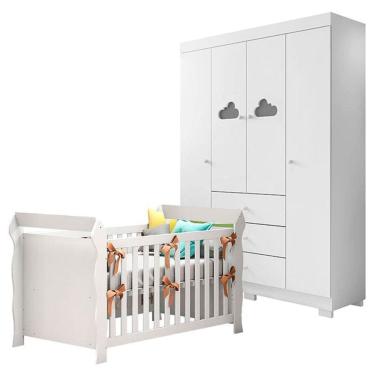 Imagem de Berço Americano Lara e Guarda Roupa Infantil Ane Branco Brilho – Phoenix Baby