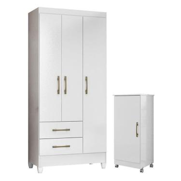 Imagem de Guarda Roupa Infantil Lima e Armário Multiuso Lírio Branco Brilho – Moval