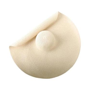 Imagem de Chapéu De Sol De Palha Feminino Dobrável Com Aba Larga De 70cm, Proteç