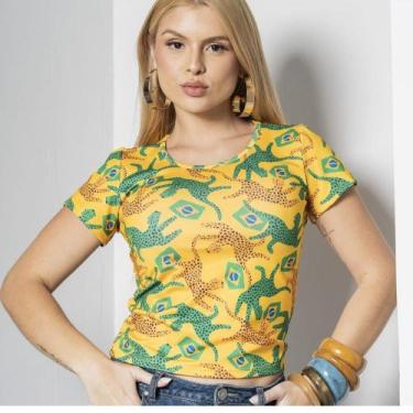 Imagem de Blusa Baby Look Feminina Copa do Mundo Brasil T-Shirt Virginia Suplex 