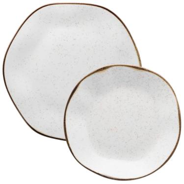 Imagem de Kit Jogo Prato Raso Fundo 16pçs Porcelana Maresia 8 Pessoas