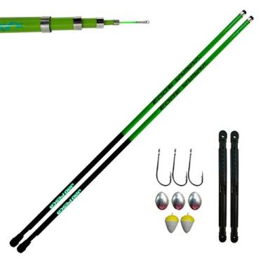 Imagem de Kit 02 Vara Telescópica Gomo Longo JP Traira 3,00m Verde Jaú Pesca e A