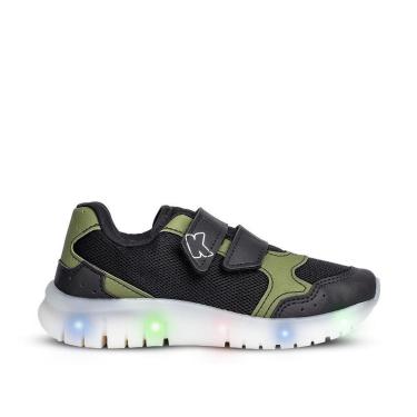Imagem de Tênis Infantil Menino Kidy Led Preto e Verde Militar Pisca-Pisca e Velcro-Masculino