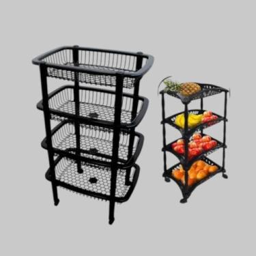 Imagem de Organizador Fruteira De Cozinha Vertical Preto 4 Bandejas Com Rodinhas